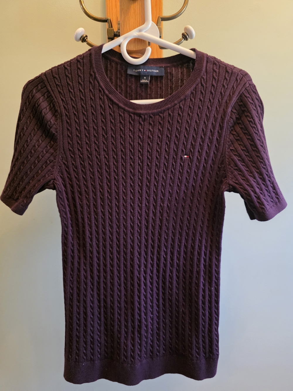 Tommy Hilfiger Women's Crewneck Cable Knit Sweater in Plum
